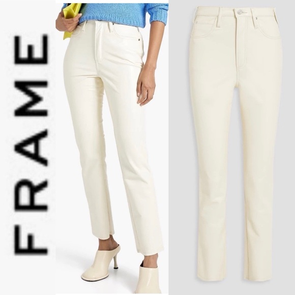 Frame Denim Denim - Frame Ivory Recycled Leather High N Tight Straight Jeans 25